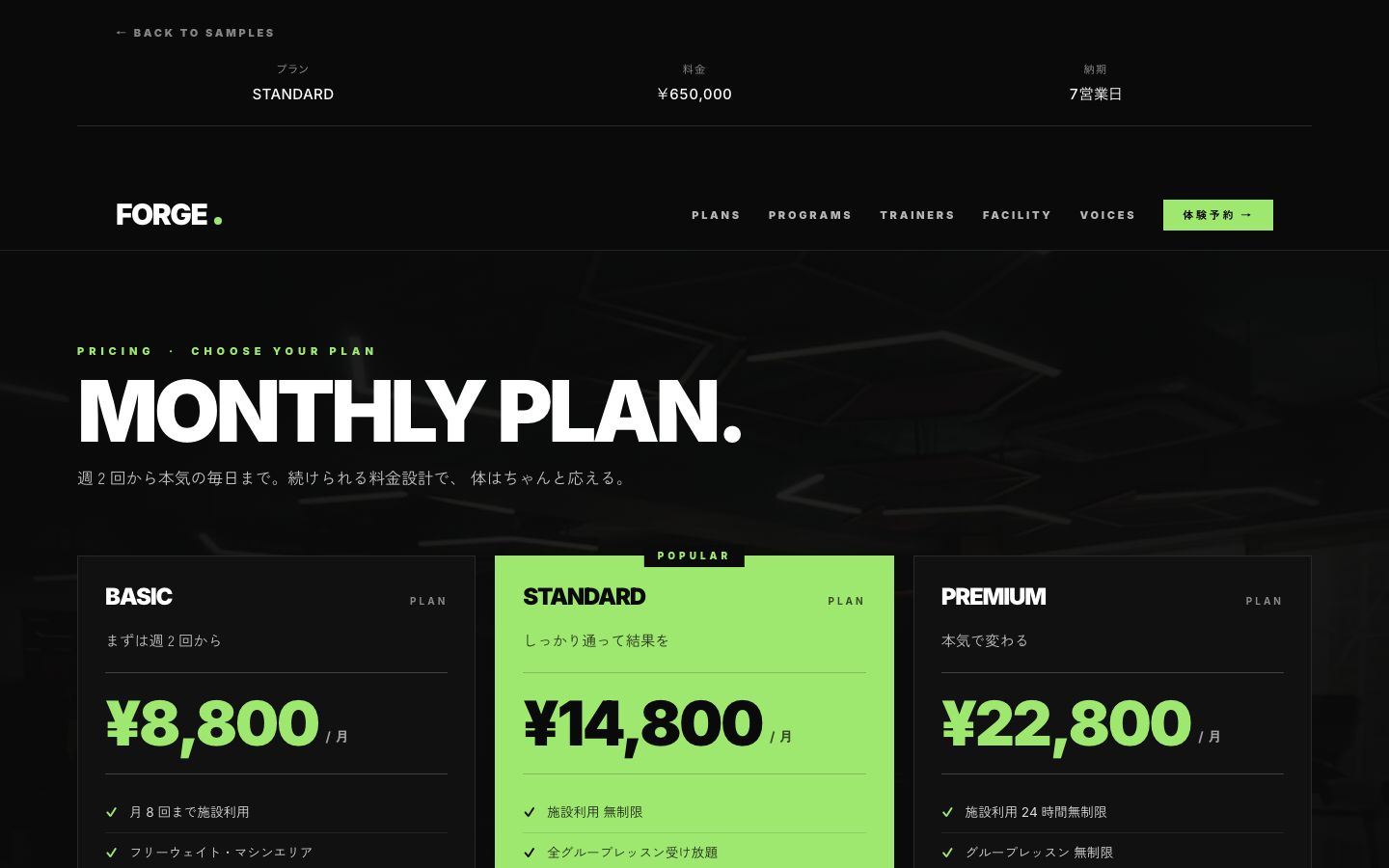 ジムのサンプルサイト